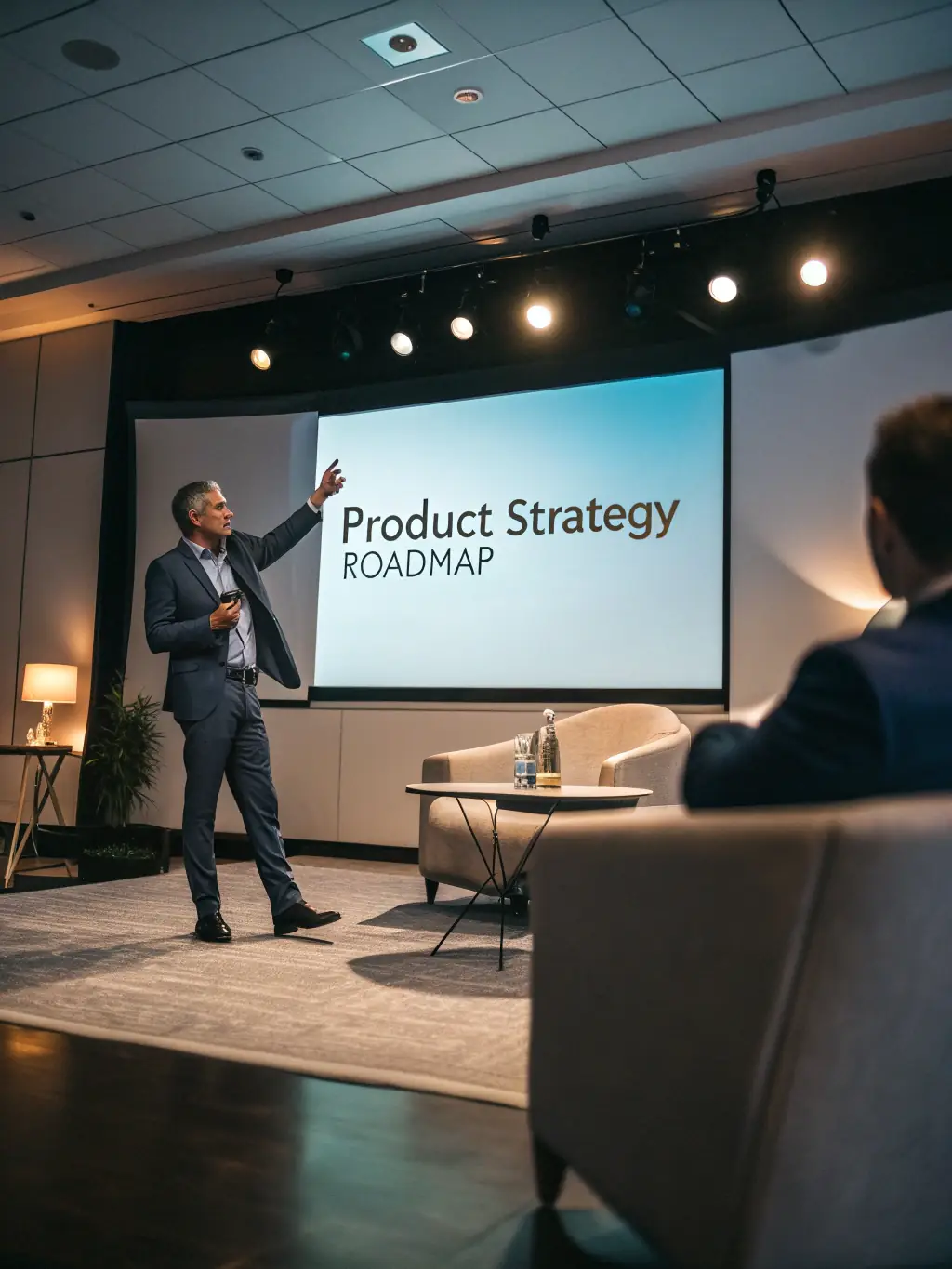 A person presenting to a group, confidently delivering a presentation on performance improvement strategies.