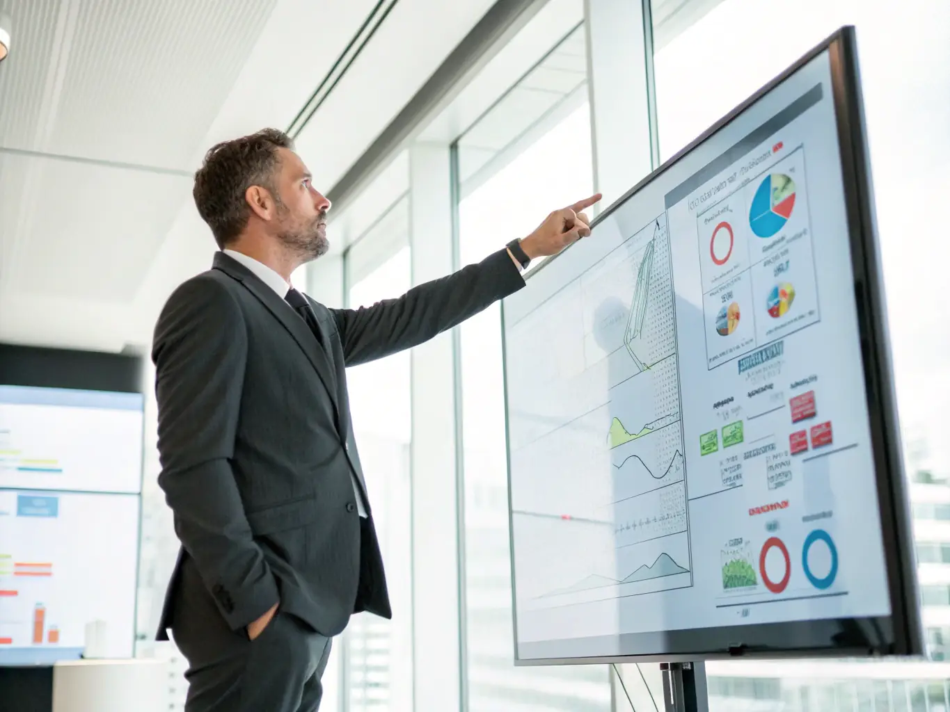 A professional in a business setting, confidently presenting data and insights to colleagues, symbolizing the impact of data-driven decision-making training.